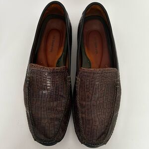 H S TRASK Vibram Sole Driving Loafers Alligator Print Embossed Leather 1…